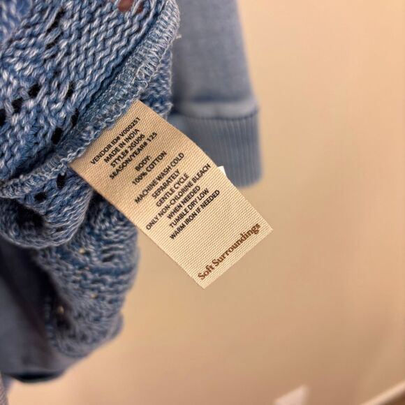 Soft Surroundings Blue Knit Side Hooded Quarter Zip Hooded Pullover Small - Picture 6 of 7